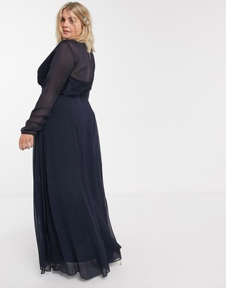 ASOS DESIGN Curve Bridesmaid ruched waist maxi dress with long sleeves and pleat skirt