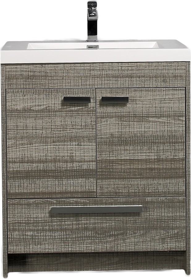Eviva Lugano 30 inch Ash Modern Bathroom Vanity with White Integrated