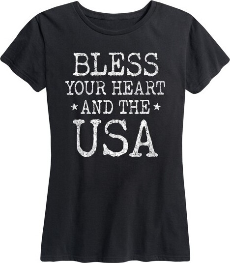 Instant Message Women'sInstantMessageBlessYourHeartAndUsaPatrioticMemorialDayShortSleeveGraphicT-Shirt-Black-1X