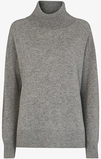 Whistles Womens Grey Roll-Neck Cashmere Jumper Xs