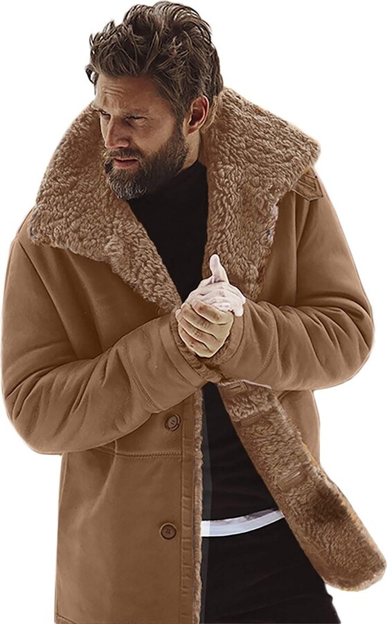 Brown Xposed Mens 3/4 Long Overcoat Wool Feel Tweed Check Retro Smart Winter Jacket in Tan 