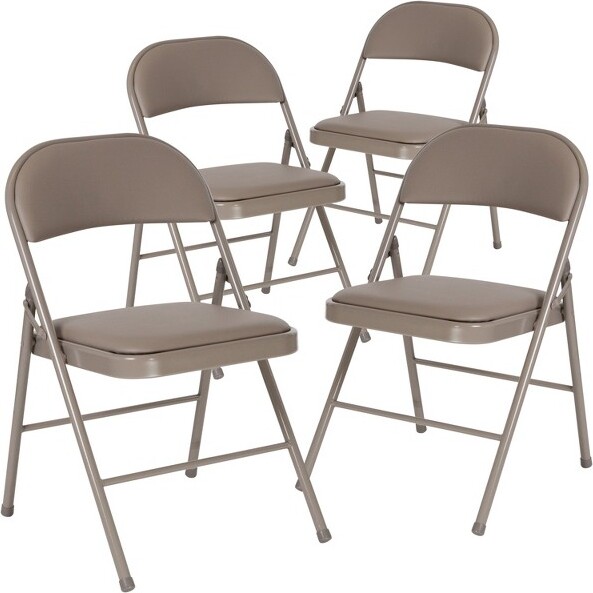 Emma and Oliver EmmaandOliver4PackDoubleBracedGrayVinylFoldingChair