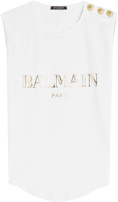 Balmain Cotton Tank with Embossed Buttons