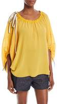 Thumbnail for your product : Derek Lam Scoop-Neck Balloon-Sleeve Silk Blouse with Drawstring Detail