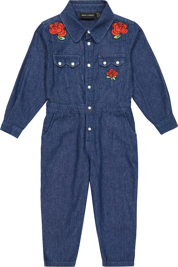 Mini Rodini Embroidered denim jumpsuit