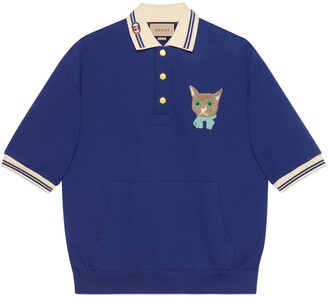 Gucci Jersey polo sweatshirt with cat