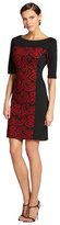 Thumbnail for your product : Julian Taylor red and black three quarter sleeve shift jacquard dress
