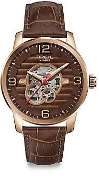 Breil Milano Men's Miglia Brown Leather Band Rose Gold Case Automatic Watch TW1258
