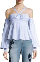 Thumbnail for your product : Jonathan Simkhai Pinstripe Off-the-Shoulder Blouson-Sleeve Bustier Top