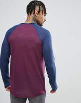 Thumbnail for your product : ASOS Design Longline Long Sleeve T-Shirt In Linen Look With Curve Hem In Oxblood