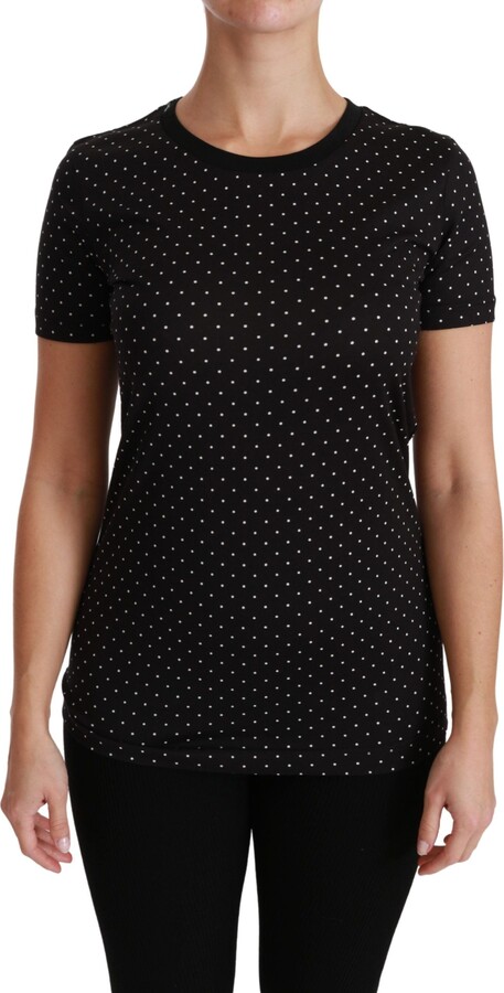 Dolce & Gabbana Black Dotted Crewneck Cotton Top Women's T-shirt