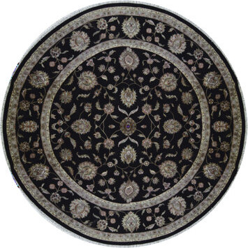 Bokara Rug Co. Inc. Hand-Knotted High-Quality Black and Black Round Area Rug