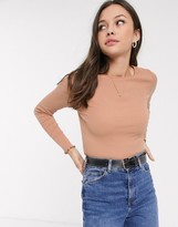 Thumbnail for your product : New Look babylock long sleeve lettuce edge top in camel