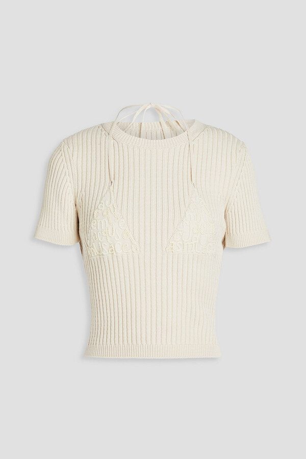 Jacquemus La Maille Bikini embellished ribbed cotton-blend top