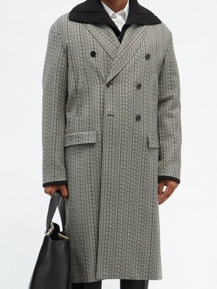 Valentino Times-print Check Wool-twill Overcoat - Grey