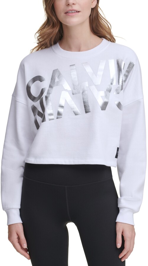 Calvin Klein Performance Mirror-Logo Cropped Sweatshirt - ShopStyle