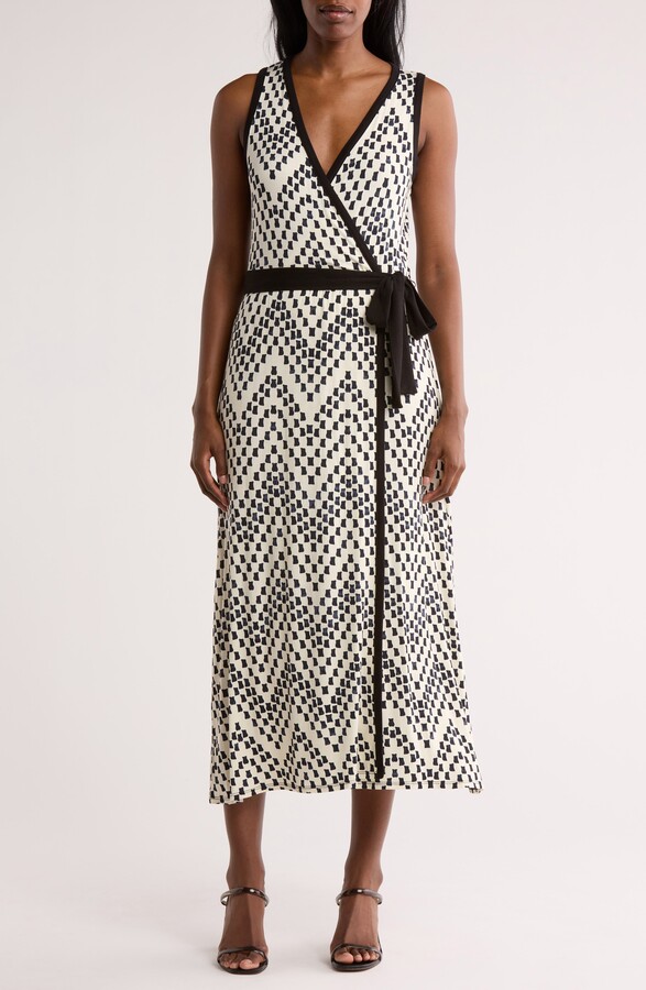 Loveappella Wrap Style Print Midi Dress