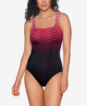 reebok women's one piece printed blocked swimsuit