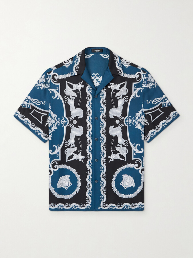 Camp-Collar Printed Silk-Twill Shirt