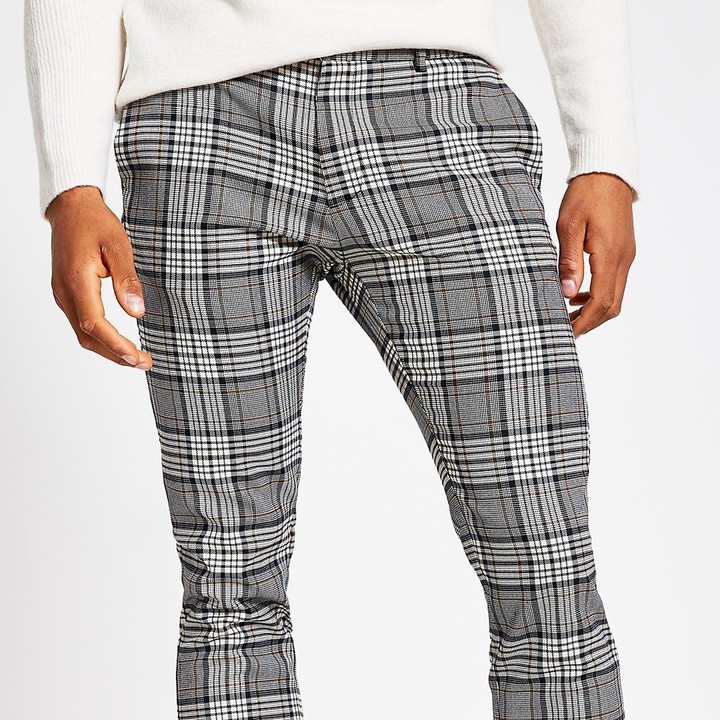 River Island Grey tartan check super skinny smart trousers - ShopStyle Pants
