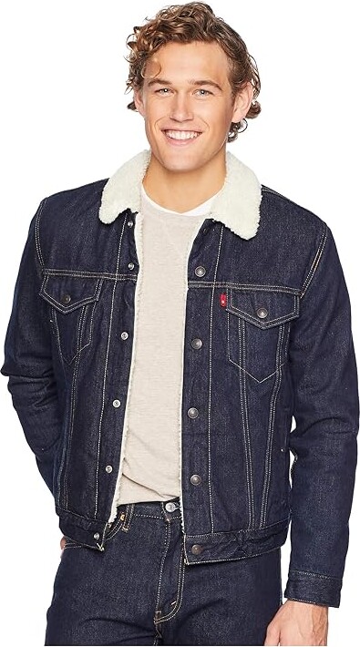 Levi's(r) Mens Type III Sherpa Trucker Jacket Men's Coat Juniper Rinse : MD, Cotton/Denim/Polyester