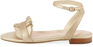 Taryn Rose Vesta Ruffle Metallic Leather Flat Sandals