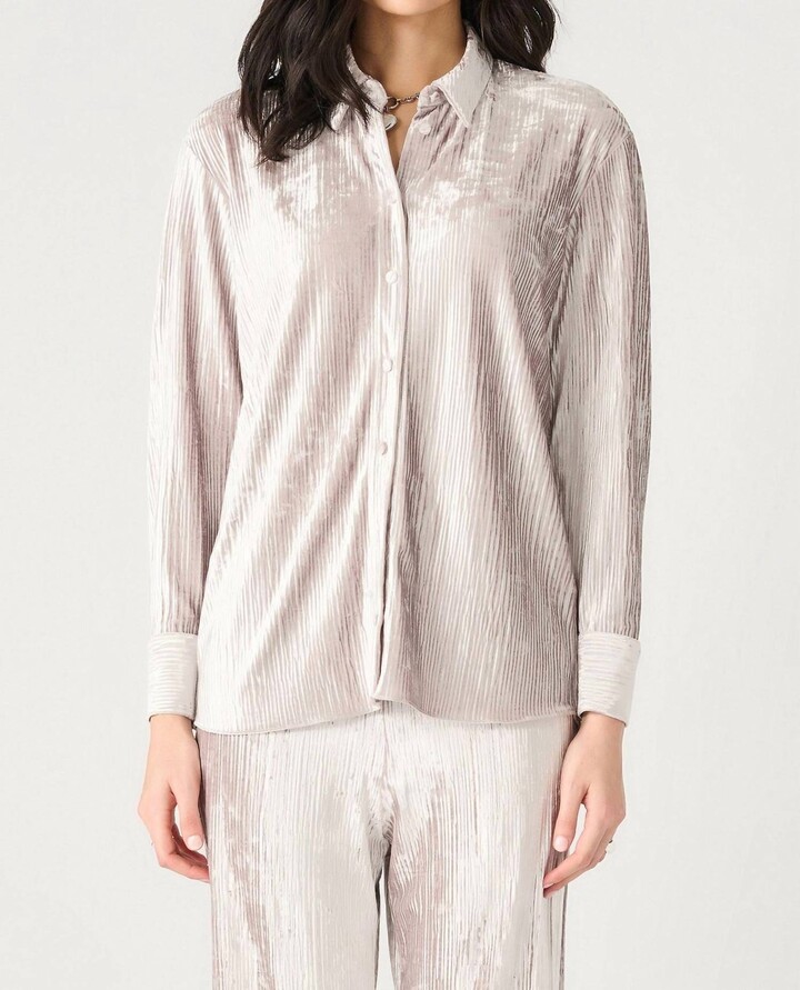 Plisse Velvet Blouse In Silver