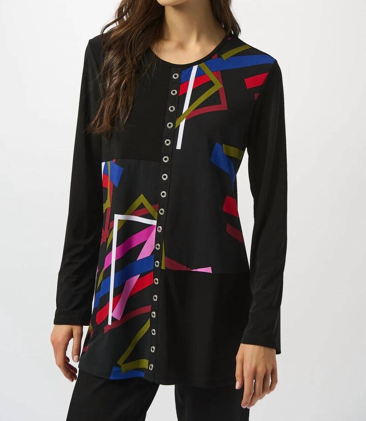 Joseph Ribkoff Geometric Print Long Sleeve Tunic Top In Black/multi