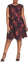 Thumbnail for your product : City Chic Rose-Print Lace-Inset Dress