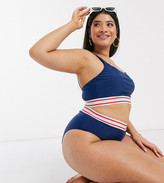 Thumbnail for your product : Brave Soul Plus high waisted bikini bottoms with striped elastic