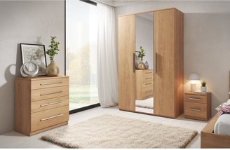 Home Essentials -Prague 4-Piece Package - 3 Door Mirrored Wardrobe, 4 Drawer Chest and 2 Bedside Cabinets