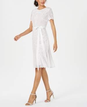 R & M Richards Belted Placed-Sequin Dress
