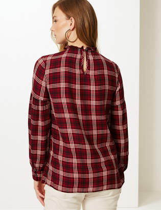 Marks and Spencer Checked Round Neck Long Sleeve Blouse