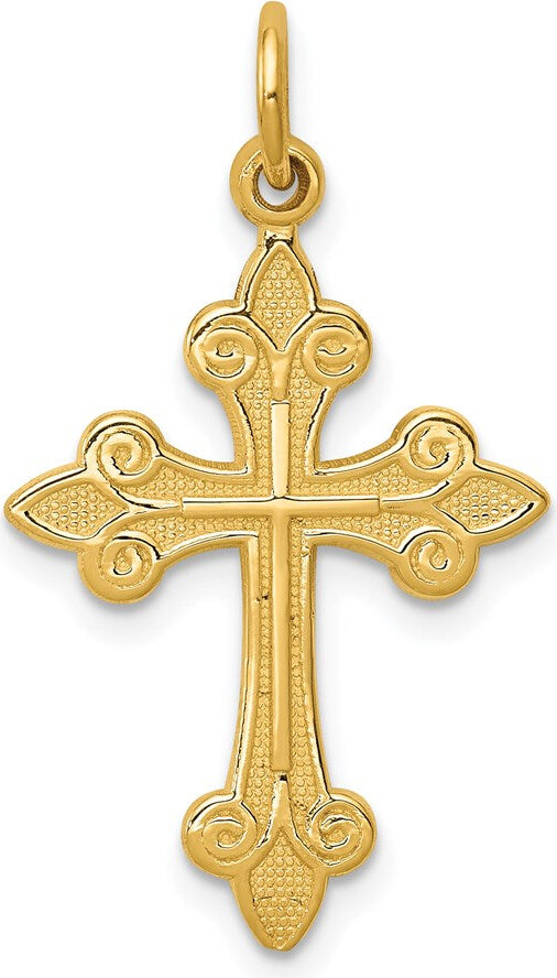 Diamond2Deal 14k Yellow Gold Fleur De Lis Cross Pendant