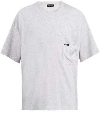 Balenciaga Oversized Logo Print Cotton Jersey T Shirt - Mens - Grey
