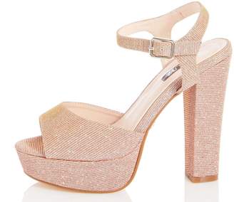 Quiz Rose Gold Shimmer Block Heel Sandals