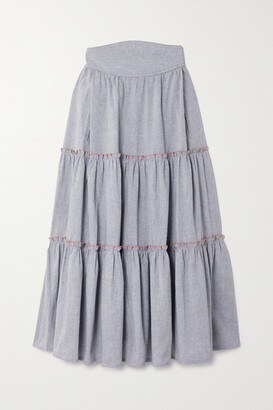 ANNA MASON Tati Tiered Ruffled Cotton-blend Midi Skirt - Gray