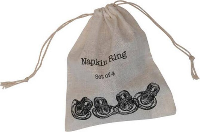 Storied Home 2.25 in. W x 2.5 in. H Natural Finish Woven Bamboo Napkins Ring in Linen Drawstring Bag (Set of 4)