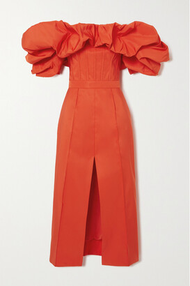 Alexander McQueen - Off-the-shoulder Ruffled Faille Midi Dress - Orange