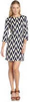 Thumbnail for your product : Julie Brown JB by navy and ivory stretch 'Maggie' chevron pattern 3/4 sleeve dress