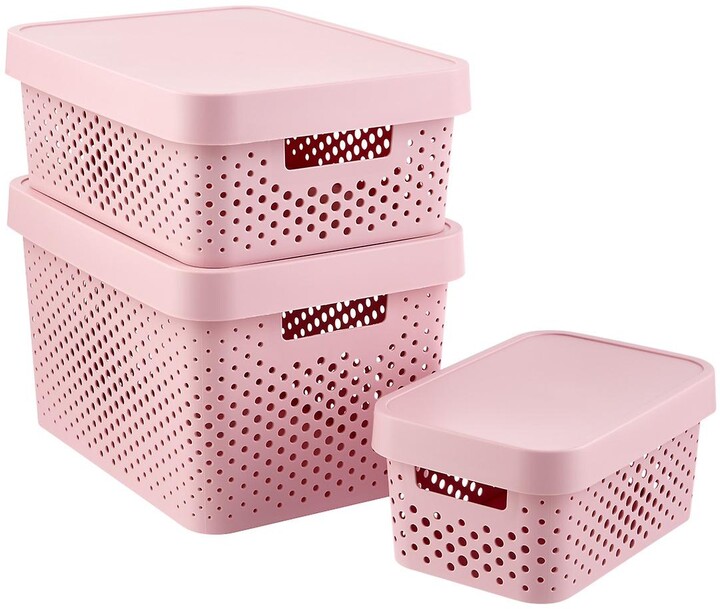 Container Store Curver Soft Pink Infinity Plastic Storage Boxes with