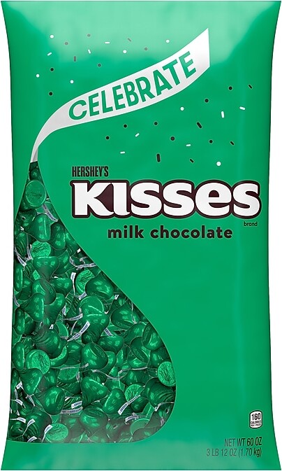 HERSHEY'S KISSES Milk Chocolate Candy Bulk Bag, Green Foils, 60 oz., 400/Bag (HEC86036)
