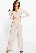 Thumbnail for your product : boohoo Angelina Tie Waist Crop & Wide Leg Trouser Co-ord