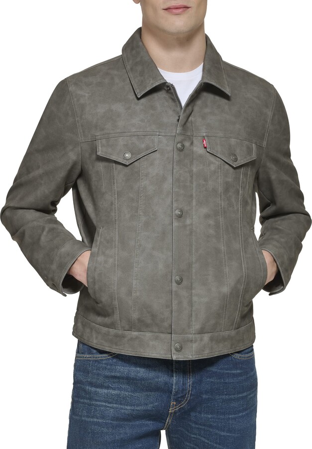 Descubrir 55+ imagen levi's men's faux leather quilted trucker jacket