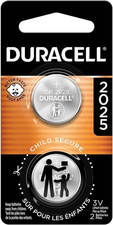 Duracell CR2025 3-Volt Lithium Coin Battery with Child Safety Features for Key Fobs (2-Pack)