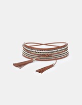 Thumbnail for your product : Lafayette 148 New York Stripe Raffia Nappa Leather Tassel Obi Belt