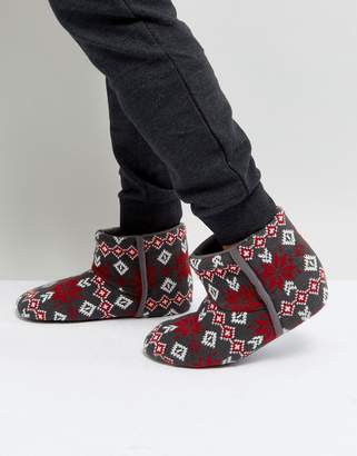 Dunlop Fairisle Boot Slippers Gray
