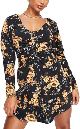 ASOS DESIGN Floral Long Sleeve Stretch Cotton Ruched Jersey Dress -  ShopStyle