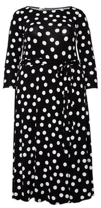 Dorothy Perkins Womens Billie & Blossom Curve Black Polka Dot Print Mono Jersey Midi Dress, Black