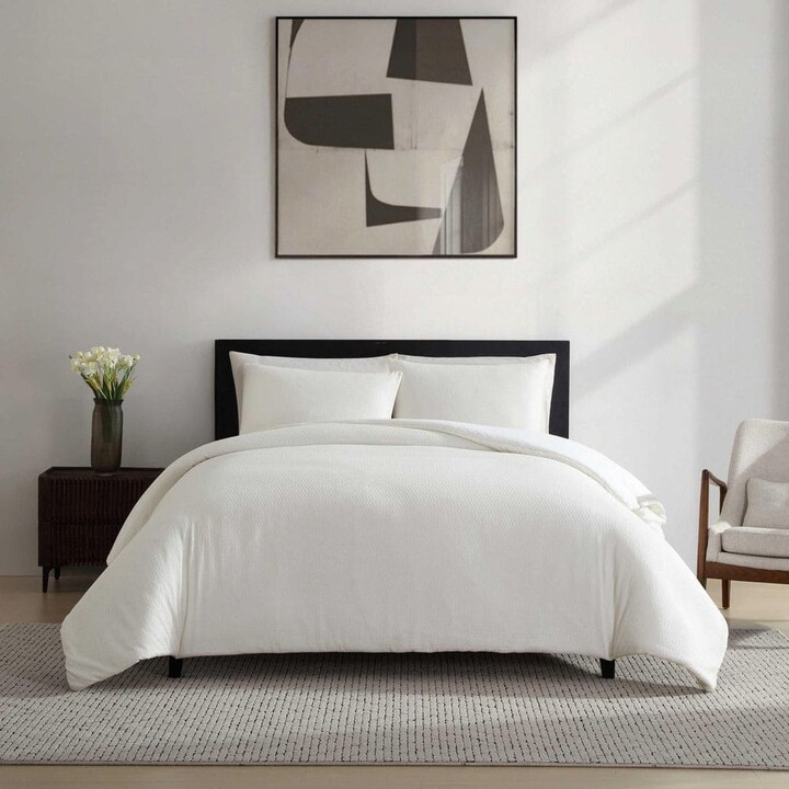 Vera Wang Threaded Basketweave 3-Piece White Cotton King Comforter Set